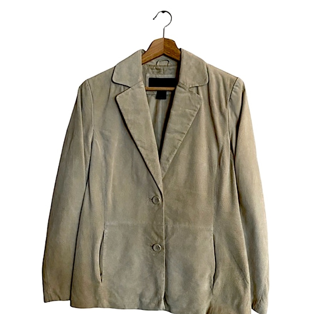 Vintage Siena Suede Leather Button Down Collared Jacket Tan Beige